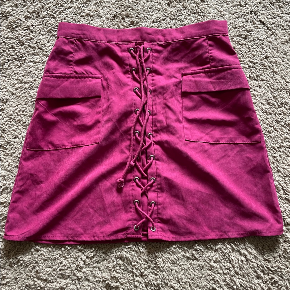 Pink lace up skirt